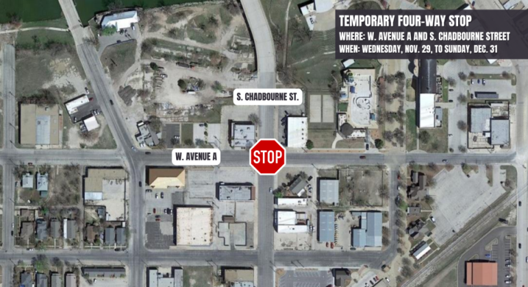 Chadbourne and Ave A 4 way stop map